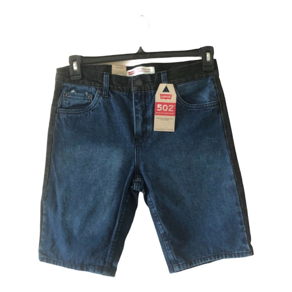 Levis 502 Mens Blue Regular Fit Flat Front Taper Denim Shorts Size 14 R